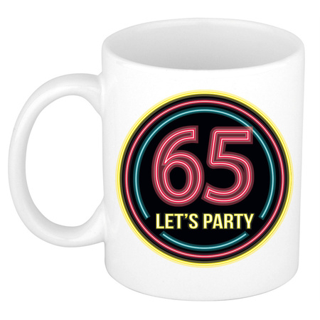 Birthday mug/cup - Lets party 65 years - neon - 300 ml - birthday present