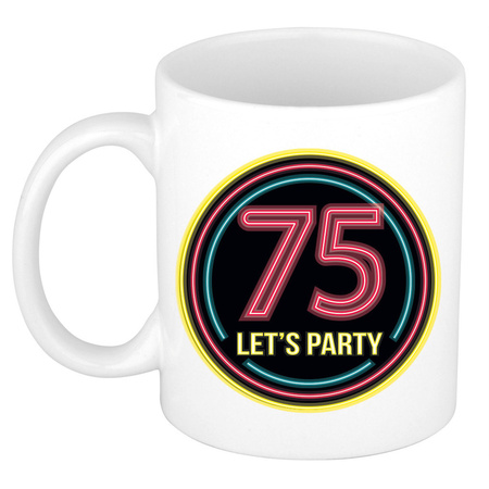 Birthday mug/cup - Lets party 75 years - neon - 300 ml - birthday present