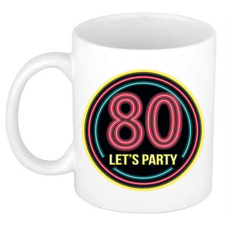 Verjaardag mok / beker - Lets party 80 jaar - neon - 300 ml - verjaardagscadeau