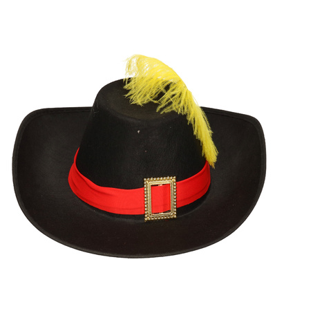 Black musketeers hat with buckle - adults