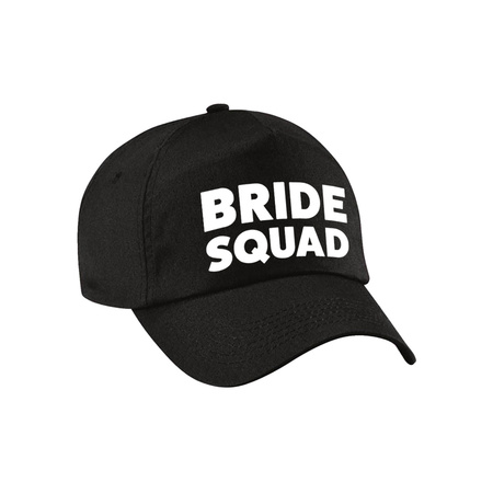 Vrijgezellenfeest dames petjes pakket - 1x Bride to Be zwart + 7x Bride Squad zwart