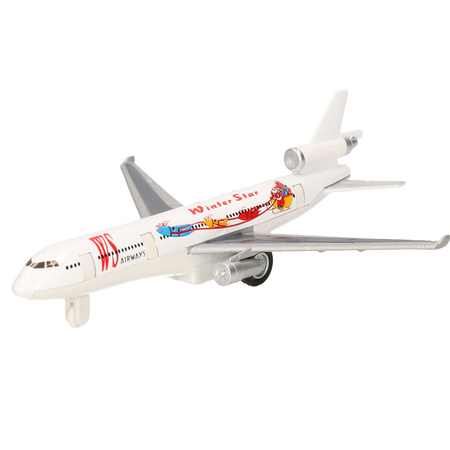 Wit winter star speelgoed vliegtuigje van metaal 19 cm