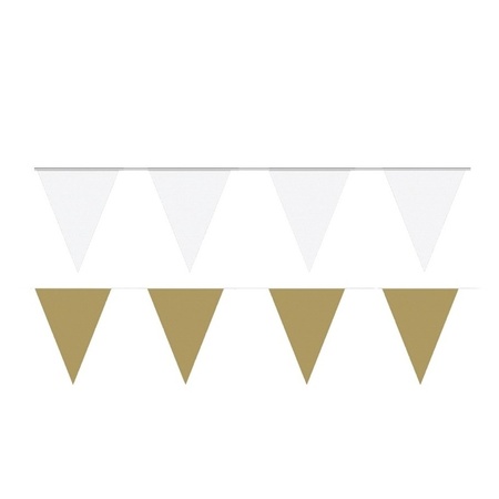 Witte/Gouden feest punt vlaggetjes pakket 80 meter