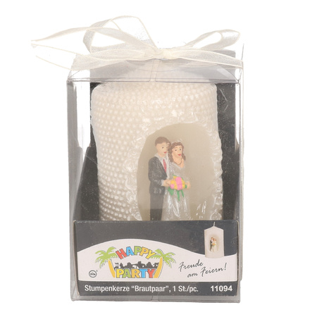 White candle with bride and groom 10 cm