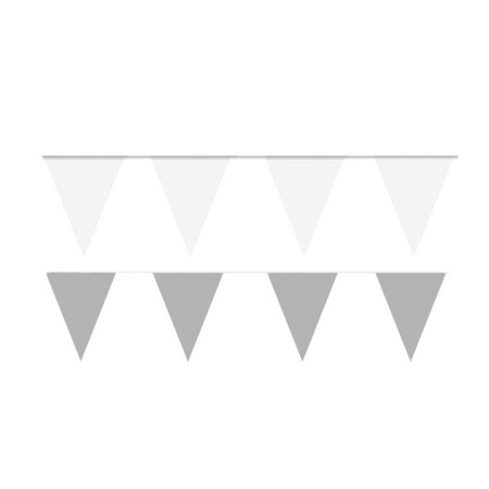 Witte/Zilveren feest punt vlaggetjes pakket 80 meter