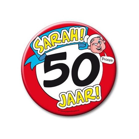 XXL birthday button 50 jaar Sarah