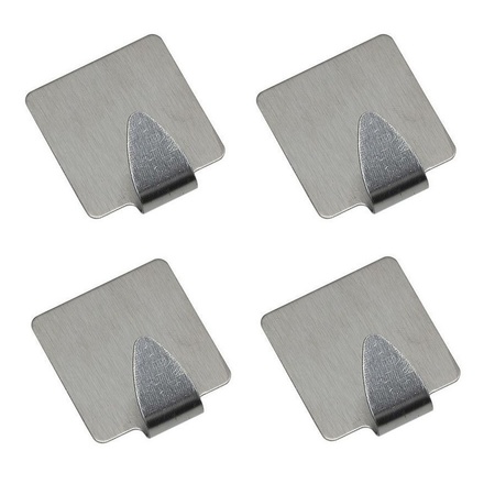 Adhesive stainless steel hooks squared 4x pieces