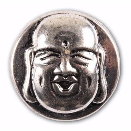Drukknoop met een boeddha zilver 1,8 cm