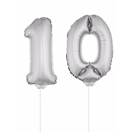 Inflatable silver foil balloon number 10 on stick