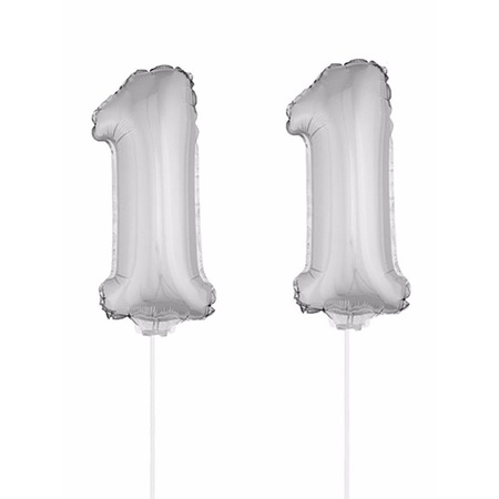 Inflatable silver foil balloon number 11 on stick