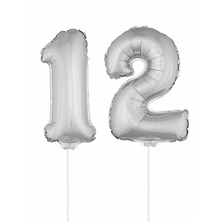 Inflatable silver foil balloon number 12 on stick