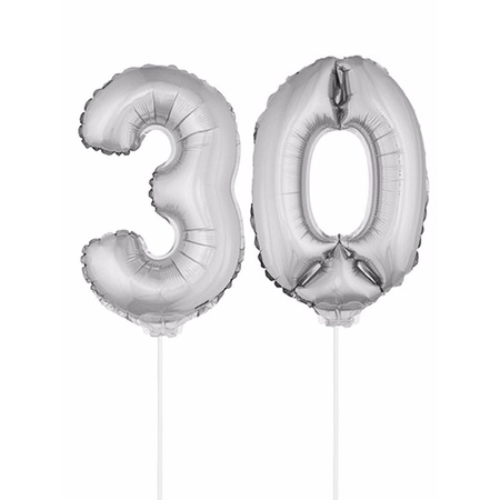 Inflatable silver foil balloon number 30 on stick