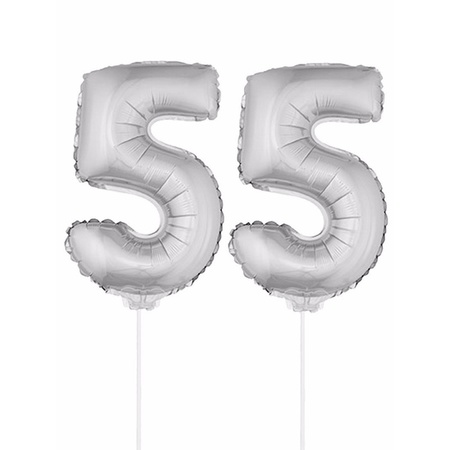 Inflatable silver foil balloon number 55 on stick
