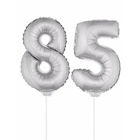 Inflatable silver foil balloon number 85 on stick