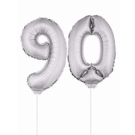 Inflatable silver foil balloon number 90 on stick