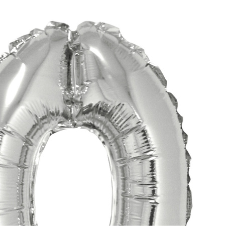 Inflatable silver foil balloon number 0 on stick