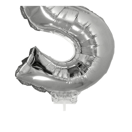 Inflatable silver foil balloon number 5 on stick