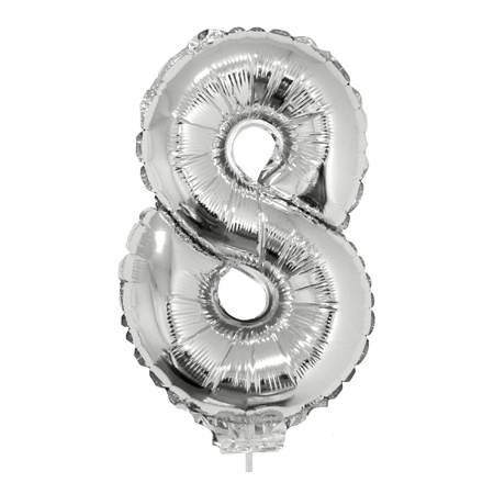 Inflatable silver foil balloon number 8 on stick