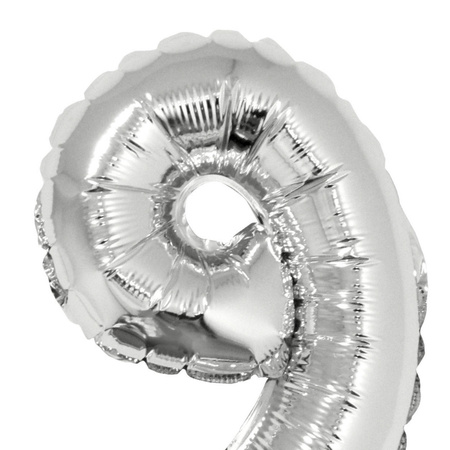 Zilveren opblaas cijfer ballon 9 op stokje 41 cm
