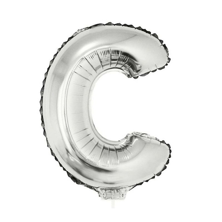 Silver inflatable letter balloon C on a stick