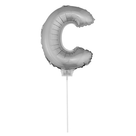 Silver inflatable letter balloon C on a stick