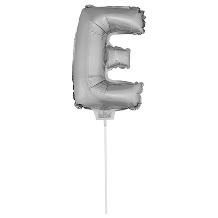 Silver inflatable letter balloon E on a stick