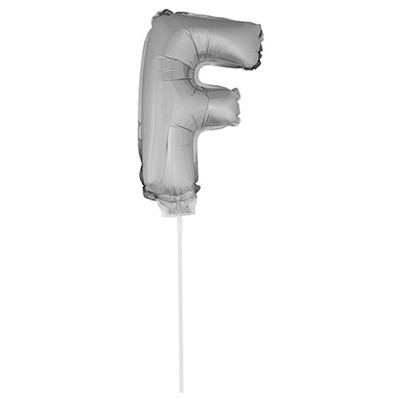 Silver inflatable letter balloon F on a stick