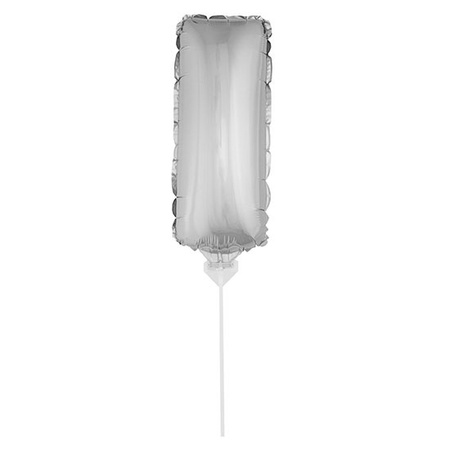 Silver inflatable letter balloon I on a stick