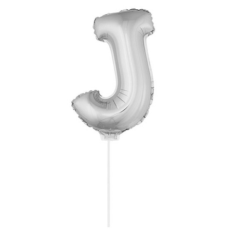 Silver inflatable letter balloon J on a stick