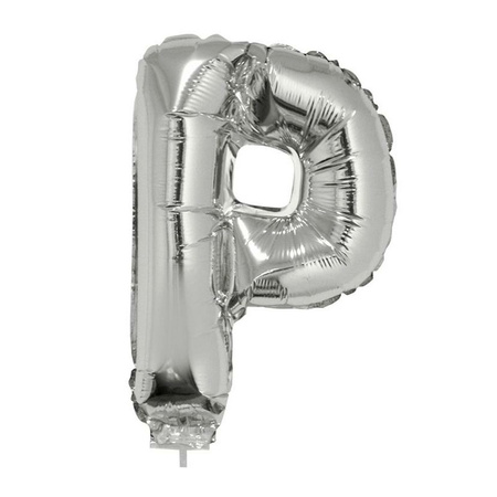 Silver inflatable letter balloon P on a stick