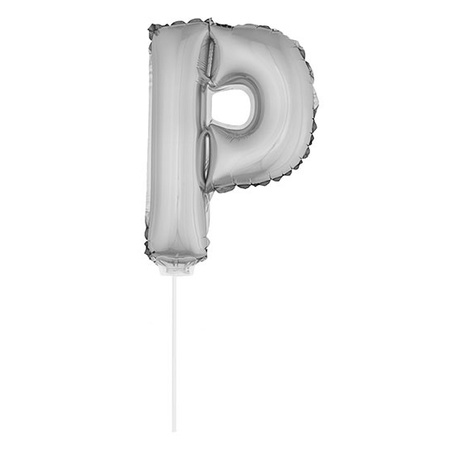 Silver inflatable letter balloon P on a stick