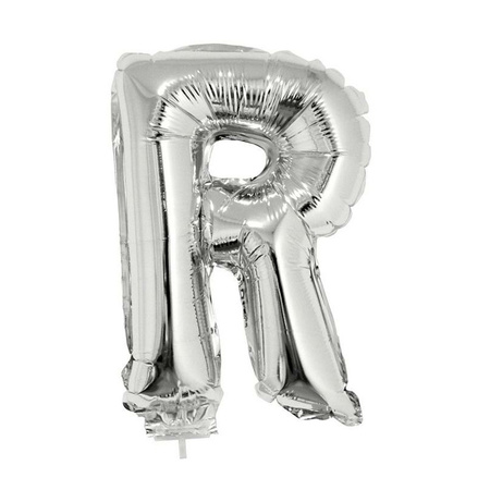 Silver inflatable letter balloon R on a stick