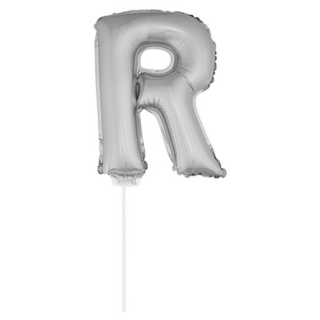 Silver inflatable letter balloon R on a stick