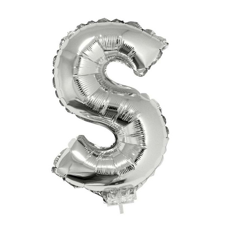Silver inflatable letter balloon S on a stick