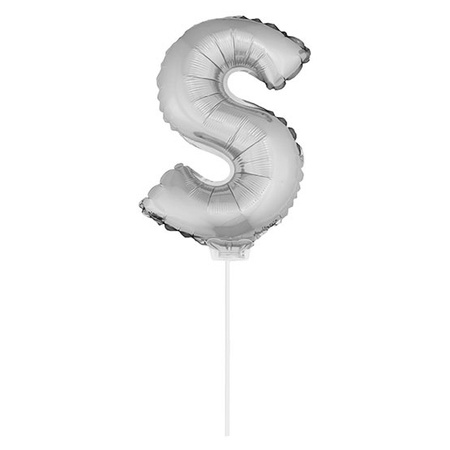 Silver inflatable letter balloon S on a stick