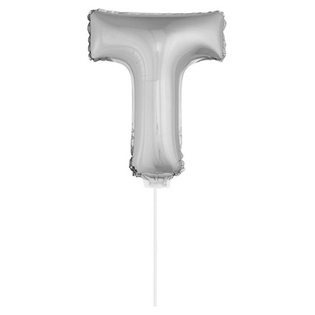 Silver inflatable letter balloon T on a stick