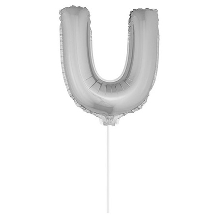Silver inflatable letter balloon U on a stick