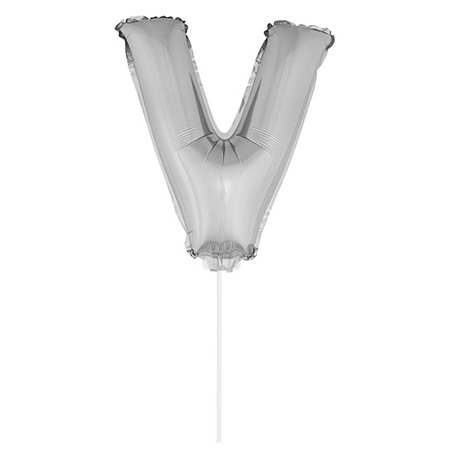 Silver inflatable letter balloon V on a stick