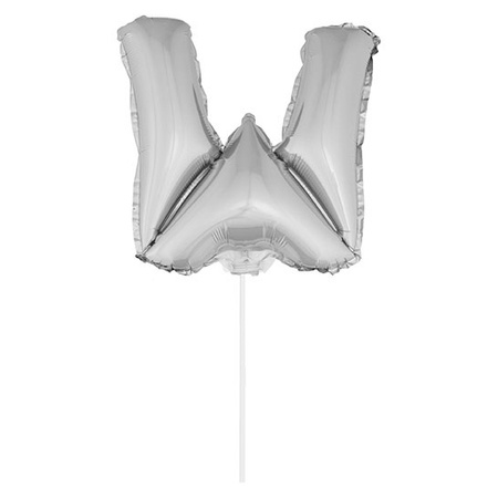 Silver inflatable letter balloon W on a stick