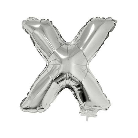 Silver inflatable letter balloon X on a stick