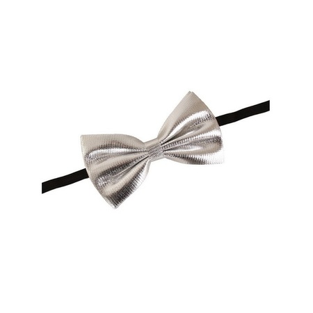 Silver fancy dress bow tie 14 cm for women/men