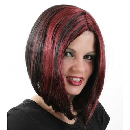 Black with red bob wig for women