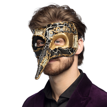 Zwart Venetiaans snavel masker voor heren