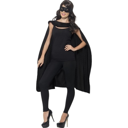 Zwarte cape met oogmasker verkleed kleding voor volwassenen