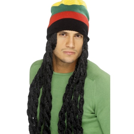 Black dreadlocks/rastafari wig with hat for adults