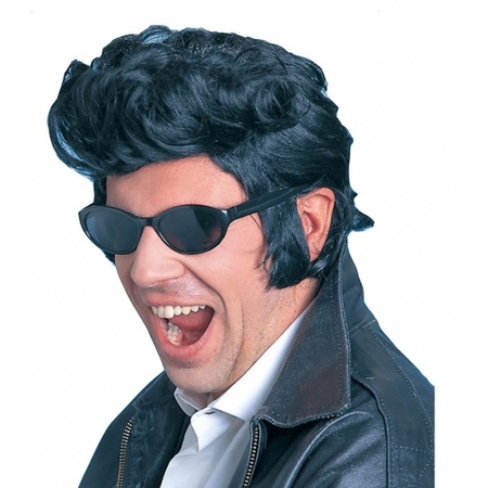 Black Elvis wig with sideburns