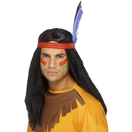 Black indians wig with headband for adults