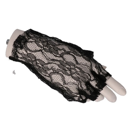 Black short lace rocker gloves for adults