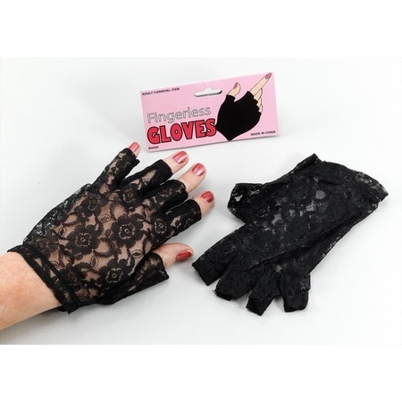 Zwarte korte rocker/punker kanten handschoenen voor volwassenen