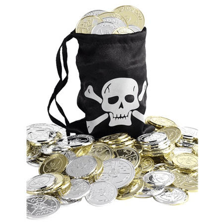 creëren Graden Celsius Onveilig Geld/Goud/Munten, Piraten munten met geldbuidel, Feestartikelen-shop.nl